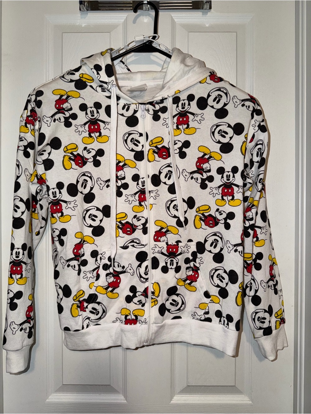 Disney White Mickey Mouse Zip-Up Hoodie with Red & Yellow Accents